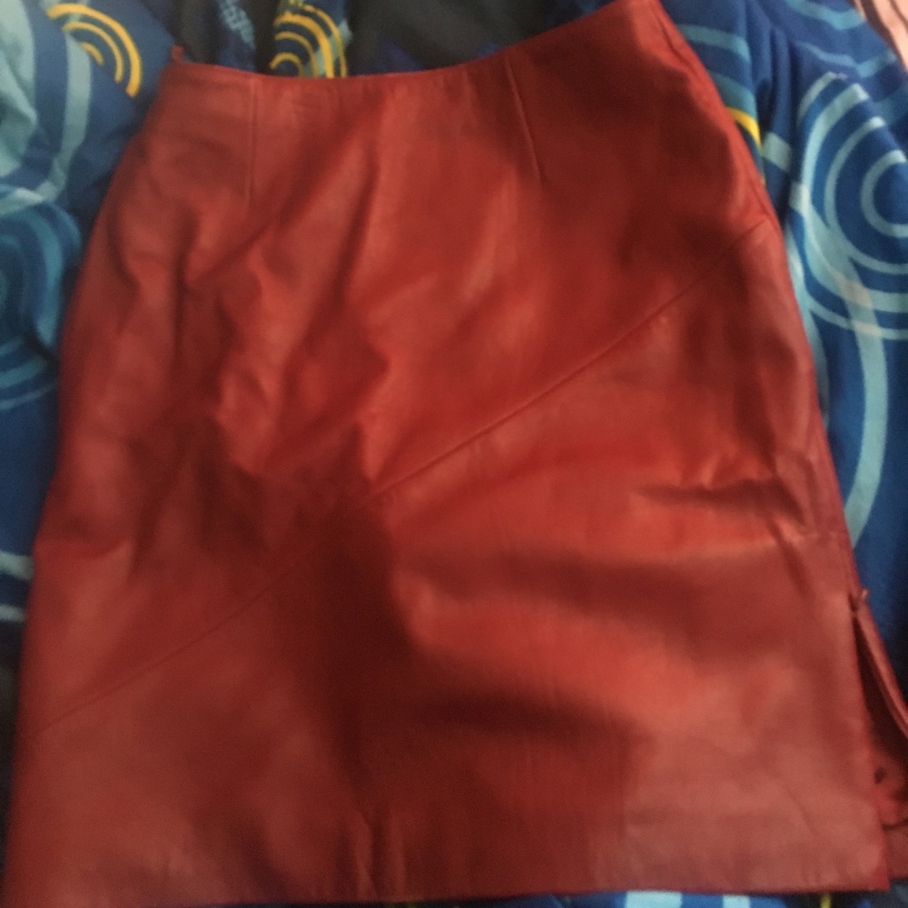 Red Faux Leather Skirt
